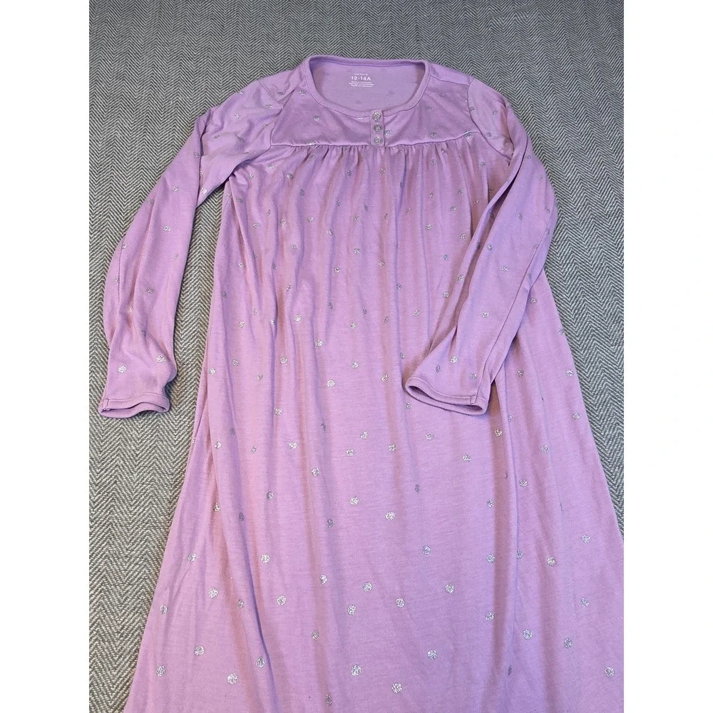 Carters Girls Purple Silver Glitter Polka Dot Long Sleeve Nightgown Size 12-14A